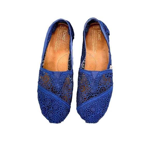 Toms Alpargata Moroccan Navy Blue Crochet Floral Lace Slip-On Comfort Flats 7.5 - Picture 6 of 8